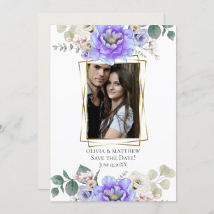 Save the Date   Purple Blue Ombré Flowers Invitation