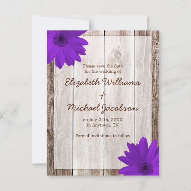 Save The Date Purple Daisy Rustic Grange Enregistrer la date (Devant)
