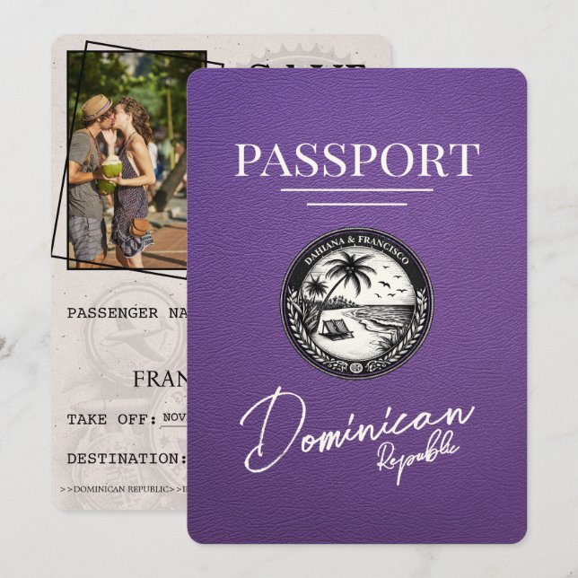 Save The Date Purple Dominican Republic Passeport Enregistrer La (Devant / Derrière)
