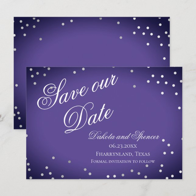 Save The Date Purple Enregistrer notre date | Chic Violet Argent (Devant / Derrière)