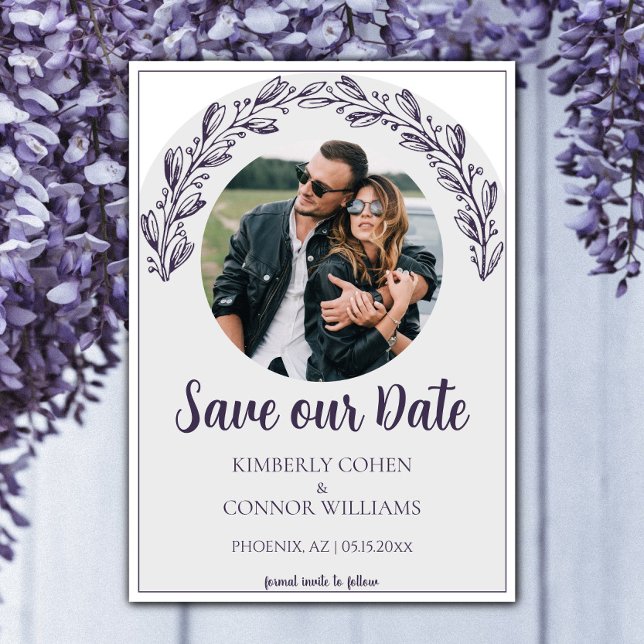 Save The Date Purple Garland Photo Enregistrer la date (Purple Garland Photo Save the Date)