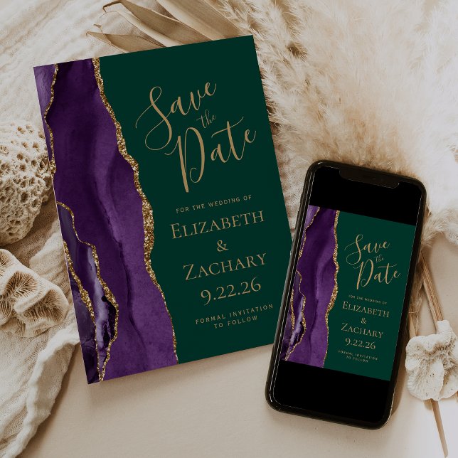 Save The Date Purple Gold Agate Emerald Green Enregistrer la dat (Créateur téléchargé)