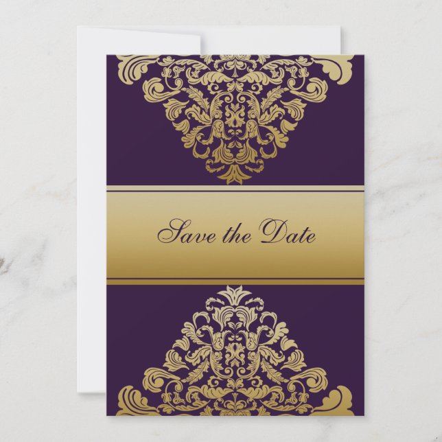 Save The Date Purple Gold Royal Ornate baroque Élégant (Devant)