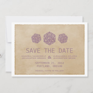 Save The Date Purple Grunge D20 Dice Gamer Enregistrer l'Invitat