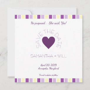 Save The Date Purple Heart Modern and Minimalist Striped Design