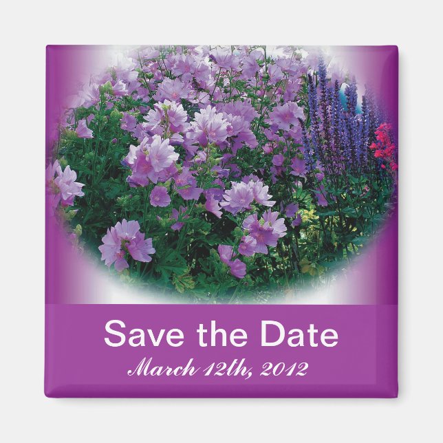 Save the date, purple hisbiscus flowers magnet (Front)