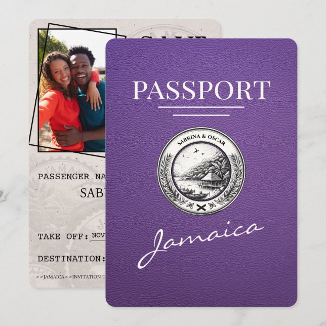 Save The Date Purple Jamaïque Passeport Enregistrer La Date (Devant / Derrière)
