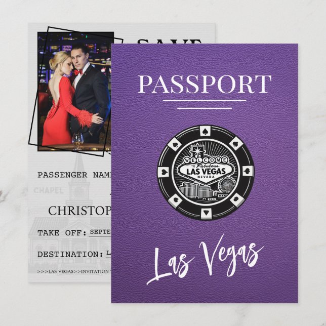 Save The Date Purple Las Vegas Passeport Enregistrer La Date (Devant / Derrière)
