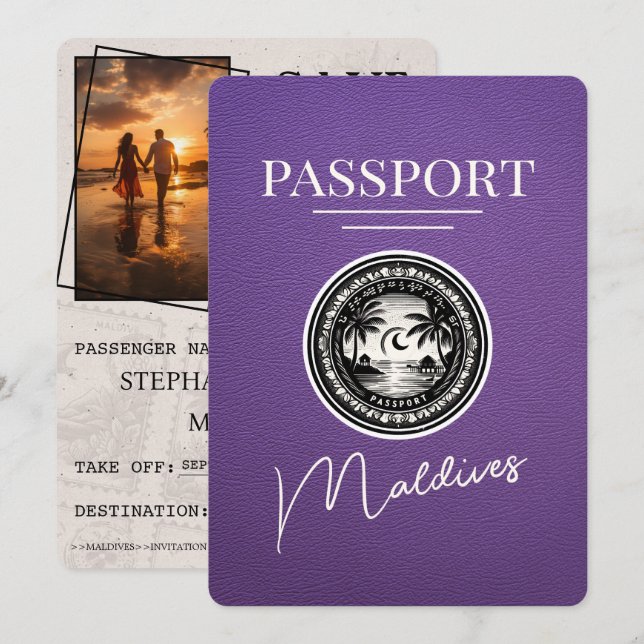 Save The Date Purple Maldives Passeport Enregistrer La Date (Devant / Derrière)