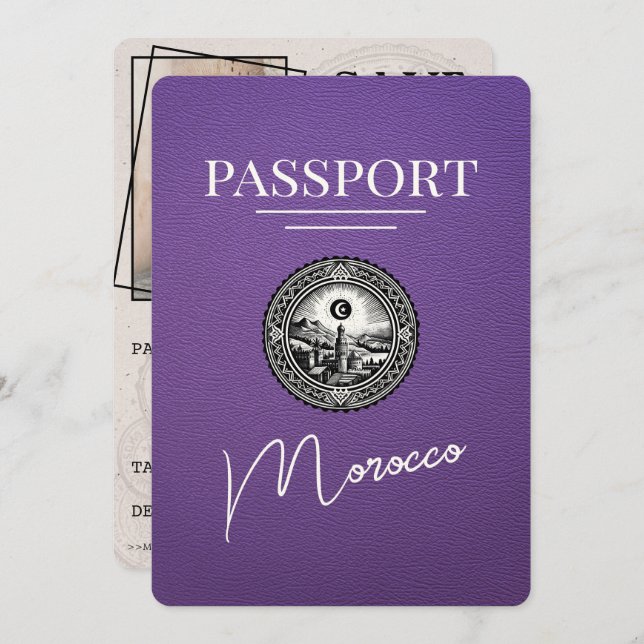 Save The Date Purple Maroc Passeport Enregistrer La Date (Devant / Derrière)
