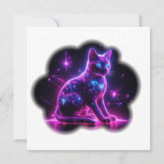 Save The Date Purple Neon Siamese Cat With Blue Eyes & Starburst