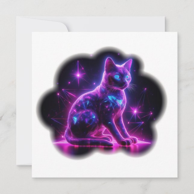 Save The Date Purple Neon Siamese Cat With Blue Eyes & Starburst (Devant)