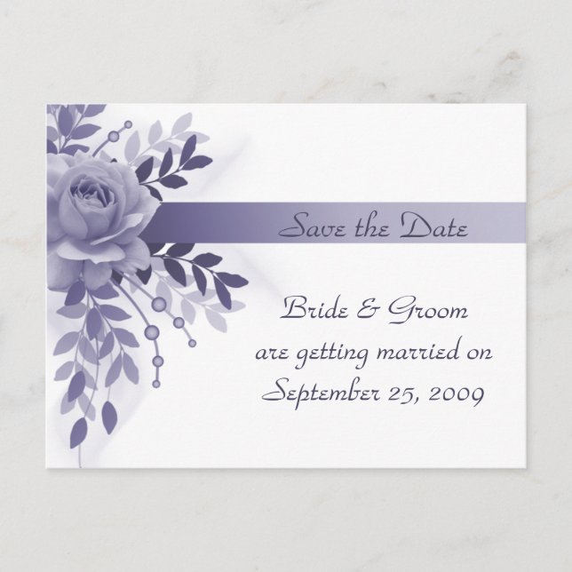 Save the Date Purple Rose Postcard (Front)