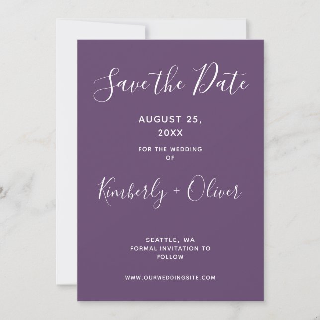 Save The Date Purple Simple Calligraphie Enregistrer la date (Devant)