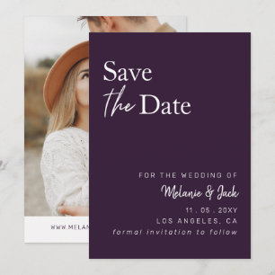 Save The Date Purple Simple Calligraphie Photo Enregistrer La Da