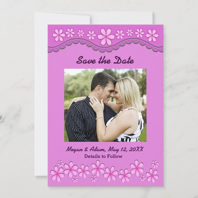 Save The Date Purple Six Fleurs Pétales Rose Enregistrer la cart (Devant)