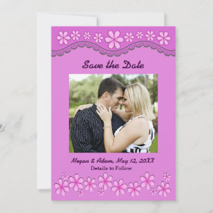 Save The Date Purple Six Fleurs Pétales Rose Enregistrer la cart
