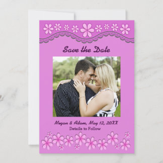 Save The Date Purple Six Fleurs Pétales Rose Enregistrer la cart