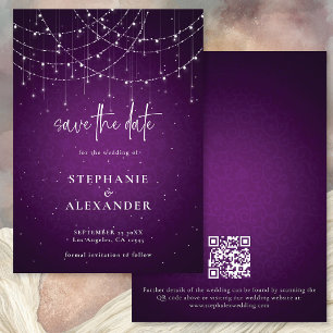 Save The Date Purple String Lights QR Code Enregistrer la date