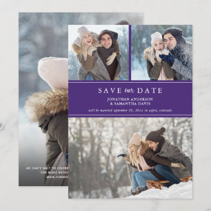 Save The Date Purple Stylish Modern Photo Collage Enregistrer no
