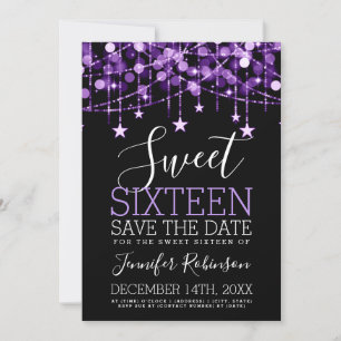 Save The Date Purple Sweet 16 Éclairages À Chaîne Épargne Date