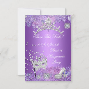 Save The Date Purple Sweet  Sixteen 16 Masquerade