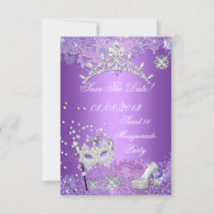Save The Date Purple Sweet Sixteen 16 Masquerade