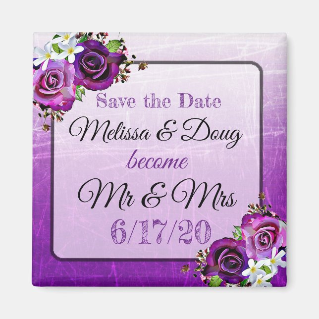 Save the Date Purple Wedding Magnet (Front)