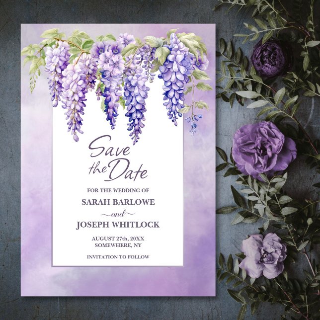 Save The Date Purple Wisteria Floral Wedding Enregistrer la date (Créateur téléchargé)