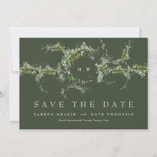 Save The Date QR Code AUCUNE PHOTO Eucalyptus Monogramme Vert