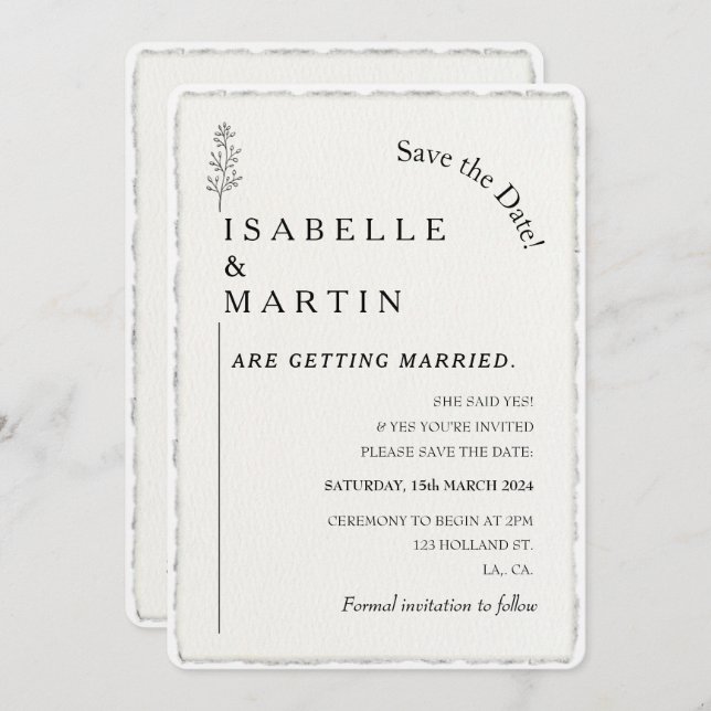 Save the Date QR Code Faux Deckled Edge Wedding  Invitation (Front/Back)