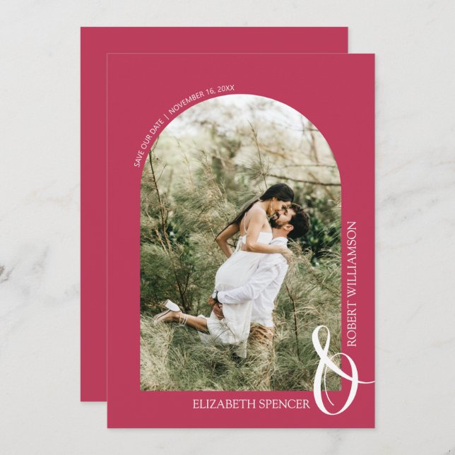 Save The Date QR Code Mariage photo Magenta (Devant / Derrière)