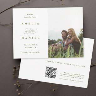 Save The Date QR code Modern Photo Mariage Olive Green