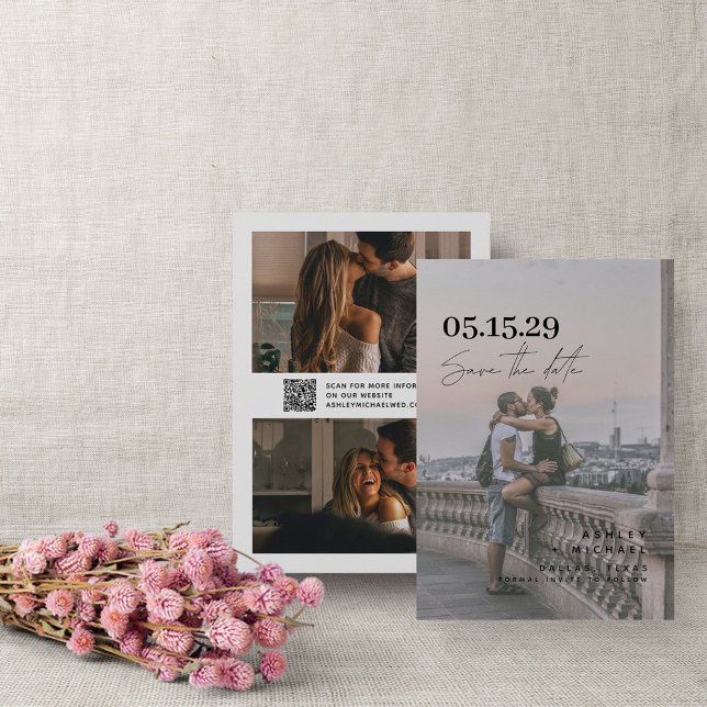 Save The Date QR Code Moderne Vellum Overlay Script 3 Photo (Save the Date: Love is in the air!)
