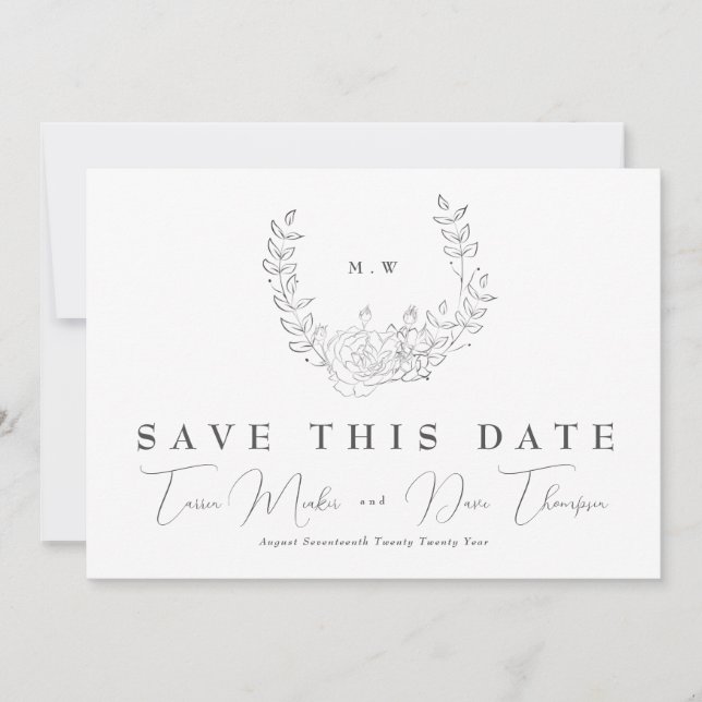 Save The Date QR Code NON-PHOTO Mariage de monogramme de couronn (Devant)