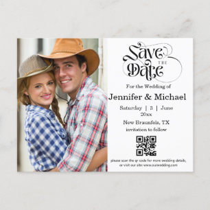  save the date qr code simple photo wedding  announcement postcard