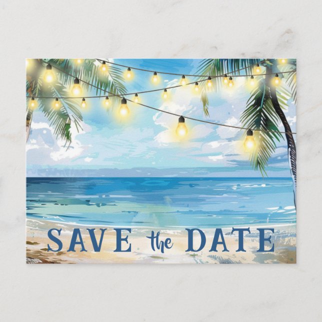 Save The Date QR Code Tropical Beach Announcement Postcard (Front)