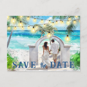 Save The Date QR Code Tropical Beach Announcement Postcard