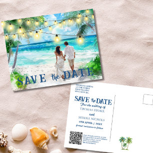 Save The Date QR Code Tropical Beach Announcement Postcard