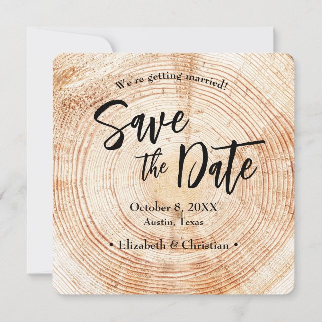 Save the date QR code website Rustic Wood Wedding Invitation (Front)