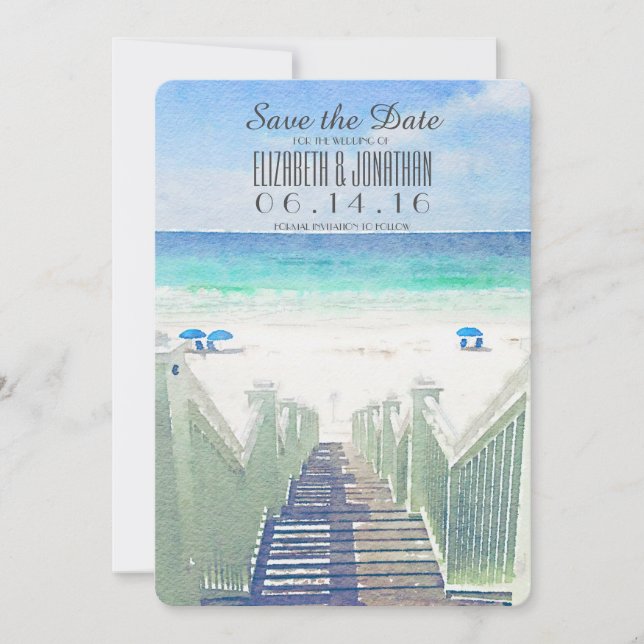 Save The Date Quai Watercolor Beach | Enregistrer la date de la  (Devant)