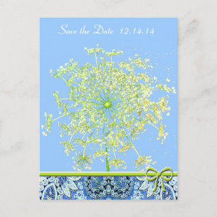 Save The Date Queen Anne's Lace Lapis Blue Green Announcement Postcard