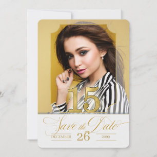 Save The Date Quinceanera anglais Sauvez la date dans Golden Hue