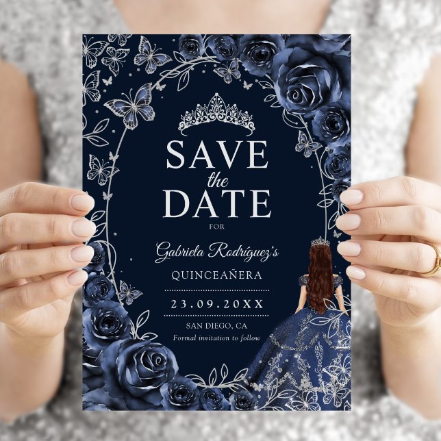 Save The Date Quinceanera Bleu Marine Argent (Créateur téléchargé)