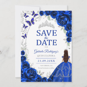 Save The Date Quinceanera Bleu Royal Argent Floral