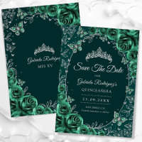 Quinceanera d'argent vert émeraude