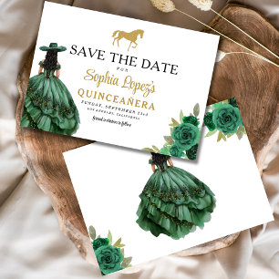 Save The Date Quinceanera d'or vert émeraude
