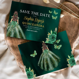 Save The Date Quinceanera d'or vert émeraude
