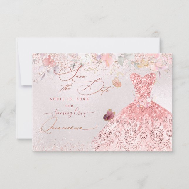 Save The Date Quinceanera Enregistrer la date Robe rose pâle (Devant)