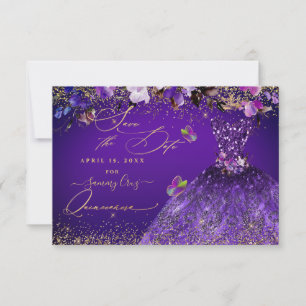 Save The Date Quinceanera Enregistrer la date Violet Robe violet